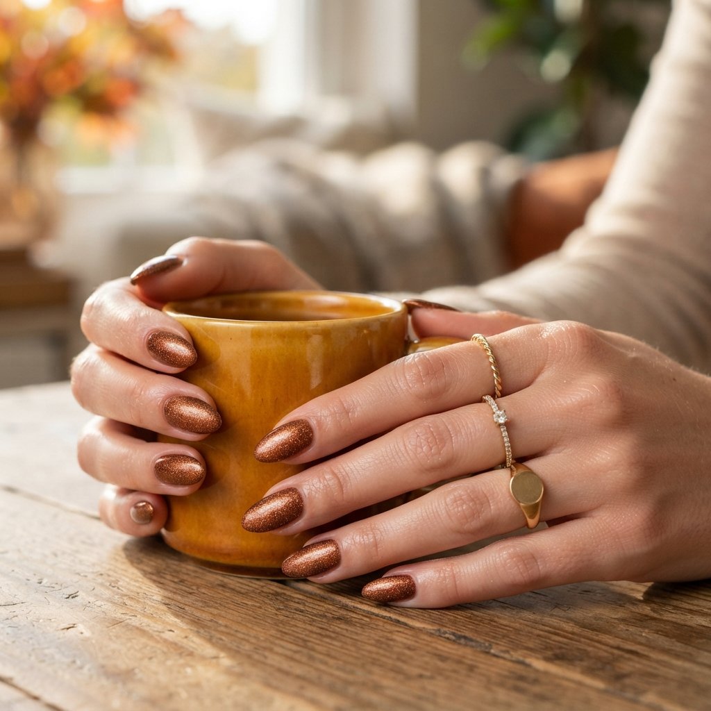 21 September Almond Nails That Make Your Hands Look Elegant 15 Bronze Shimmer Almond Nails