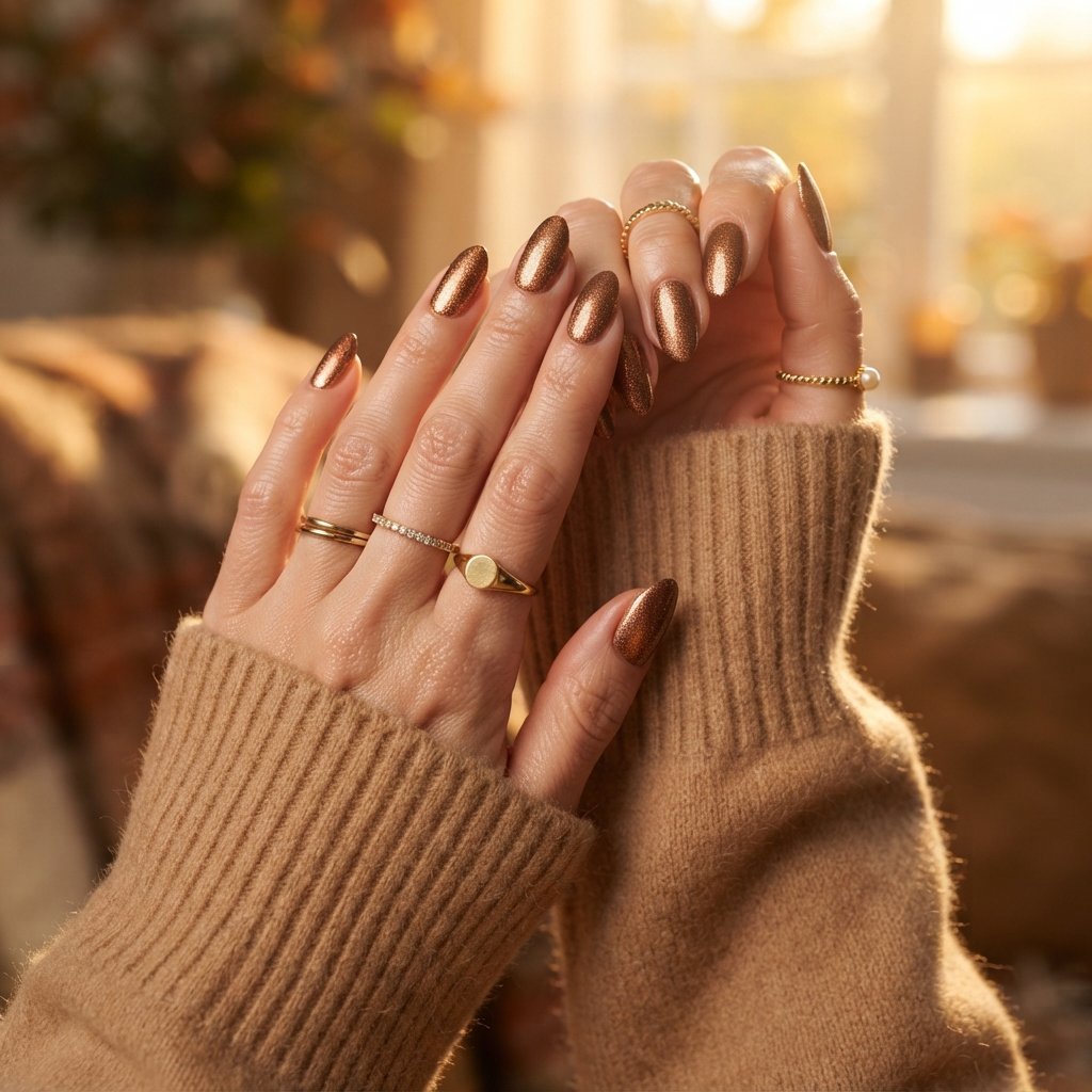 Bronze Shimmer Almond Nails