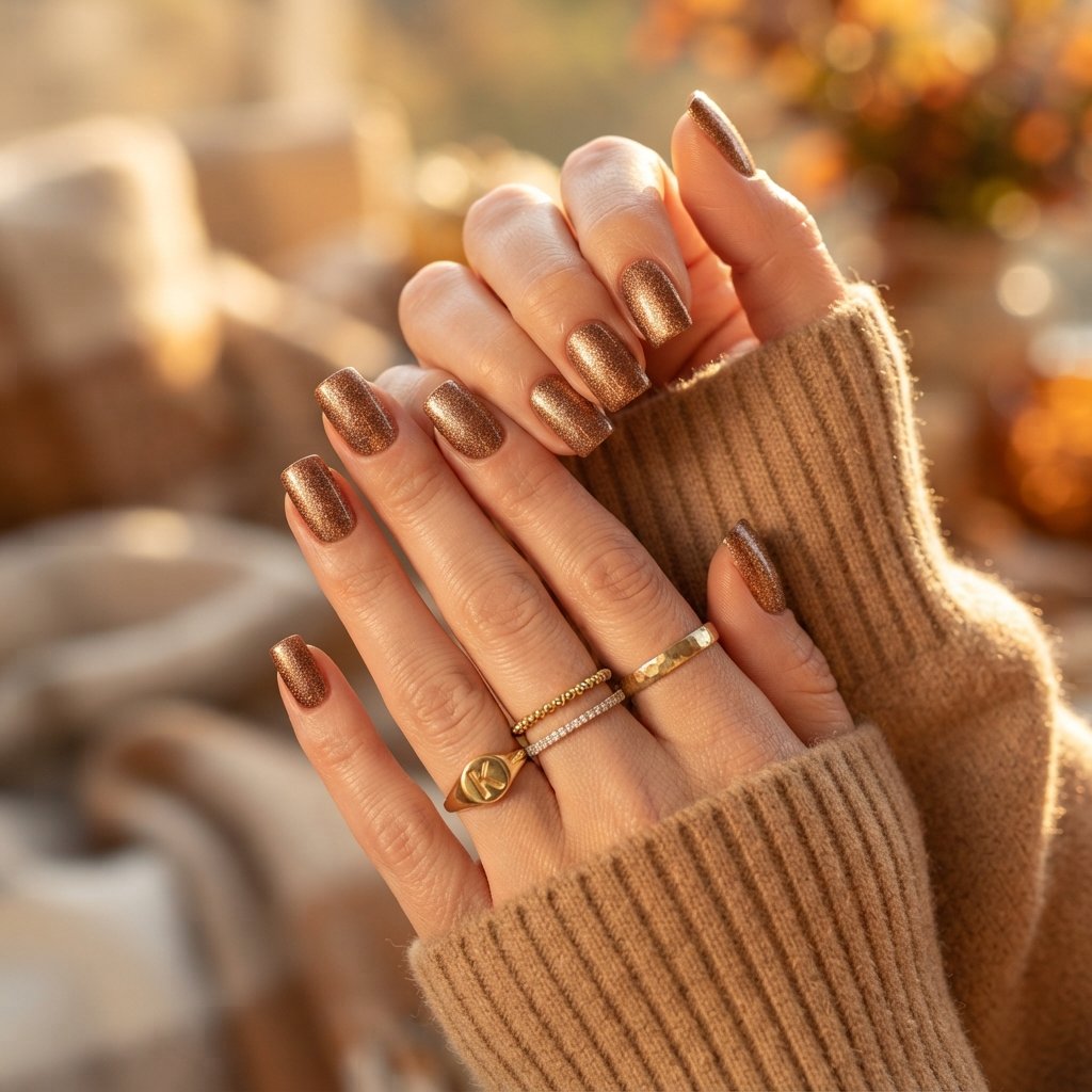 Bronze Shimmer Square Nails