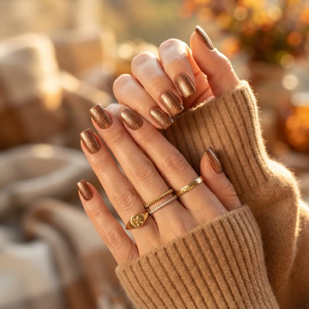 Bronze Shimmer Square Nails