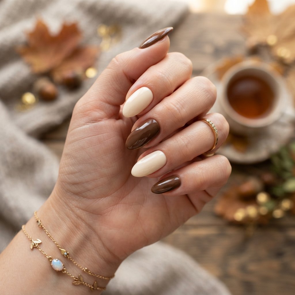 Brown and Cream Nails