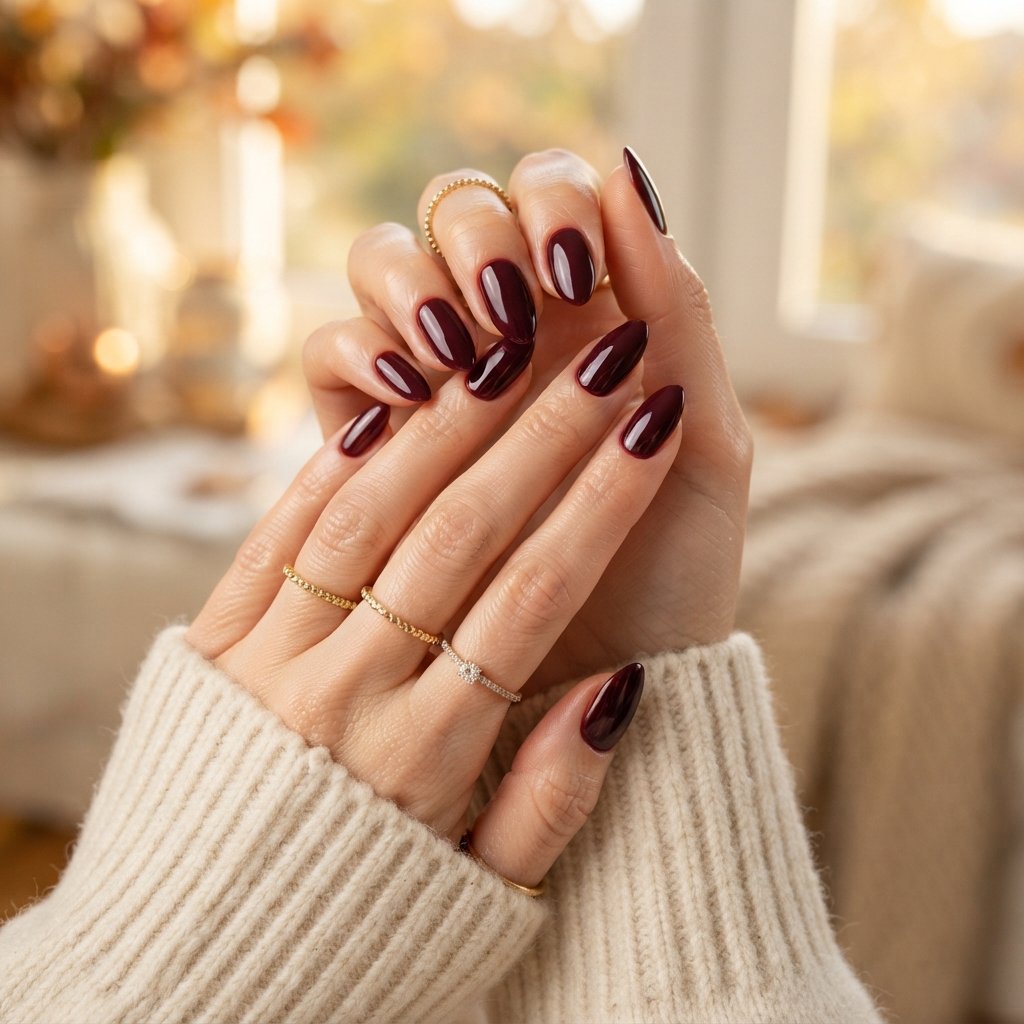  Burgundy Almond Nails