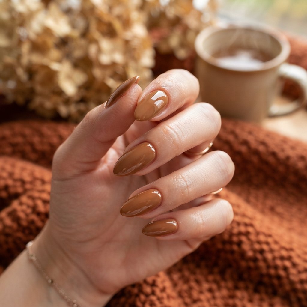 23 Simple Fall Nail Designs That Look Effortlessly Chic 6 Caramel Almond Nails