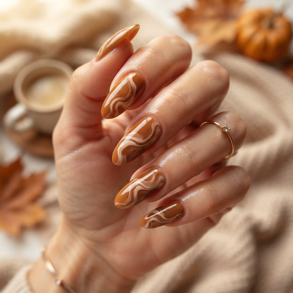 Caramel Swirl Nails