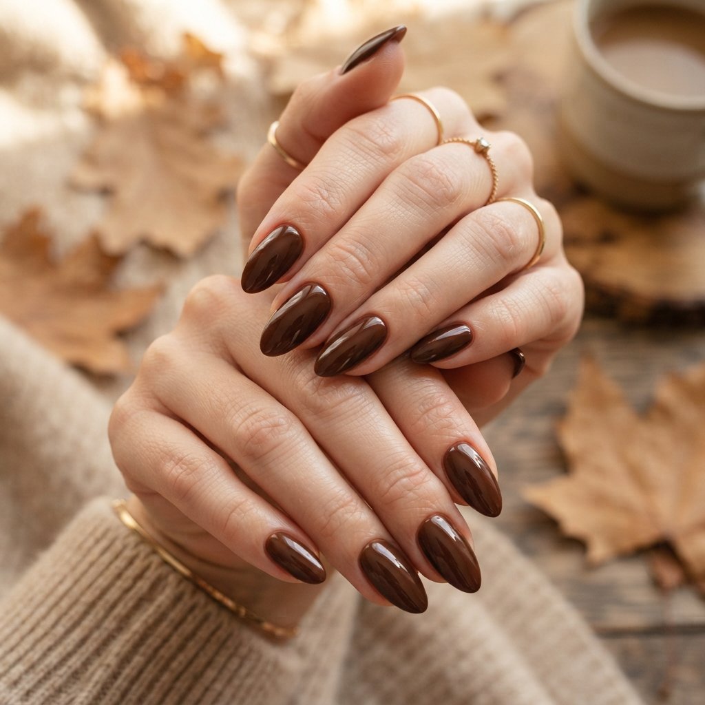 23 Simple Fall Nail Designs That Look Effortlessly Chic 23 Glossy Chestnut Brown