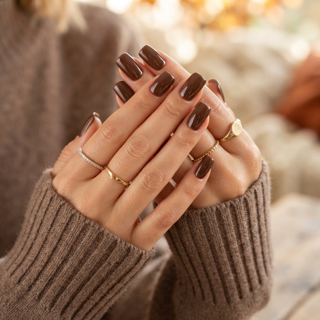 Chocolate Brown Square Nails