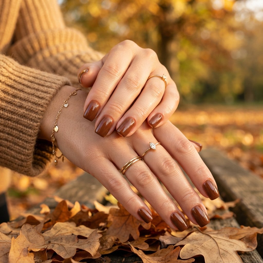 Cinnamon Brown Square Nails