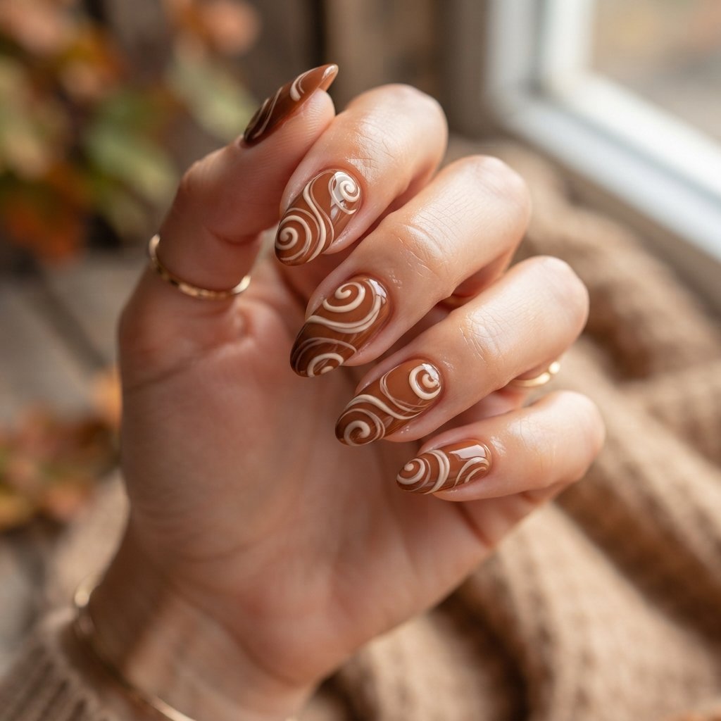22 Fall Nail Inspiration Ideas You Need to Save Before Your Next Mani 6 Cinnamon Swirl Nails