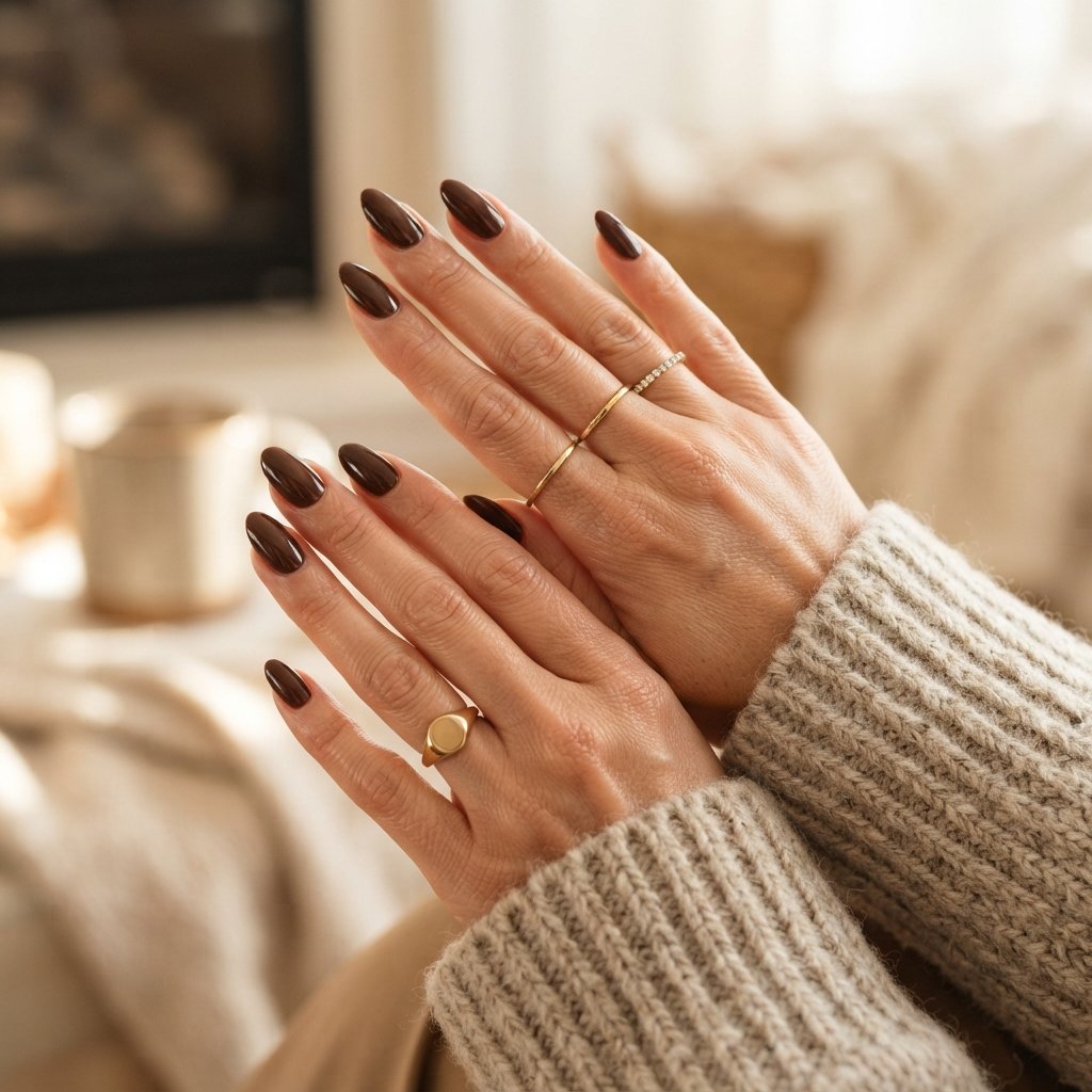  Coffee Brown Almond Nails
