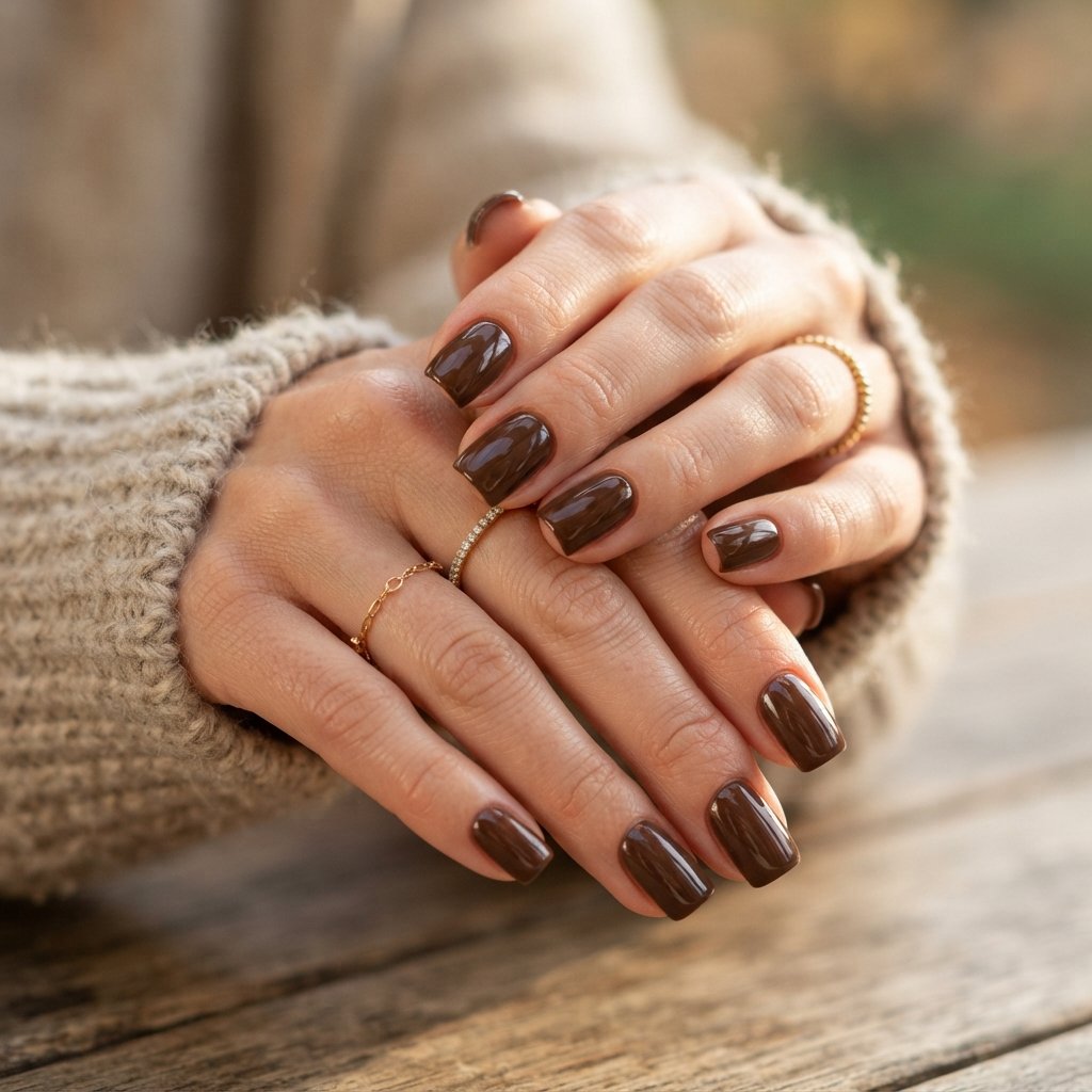 Coffee Brown Square Nails