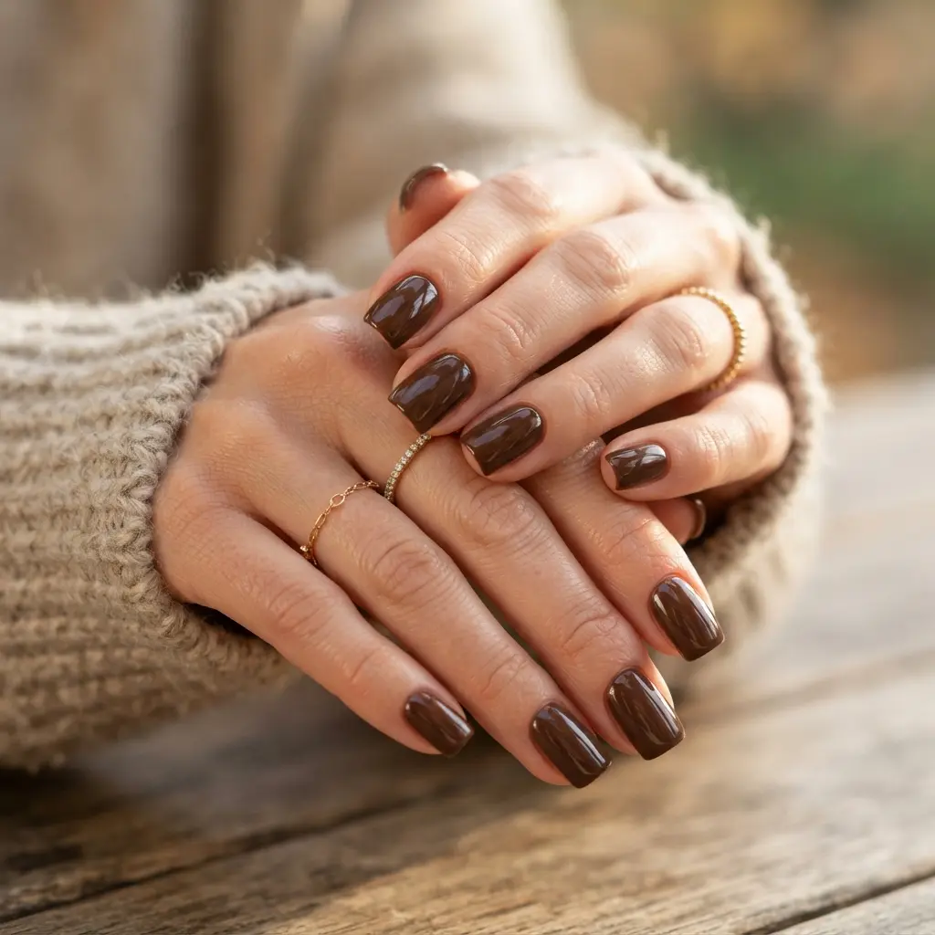 Coffee Brown Square Nails