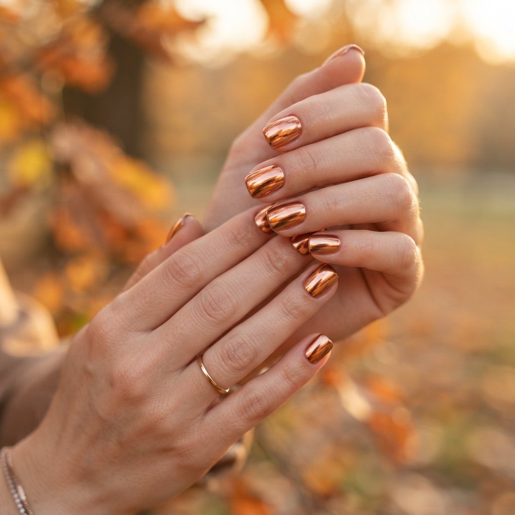 19 Short Square September Nail Designs That Look So Chic 8 Copper Chrome