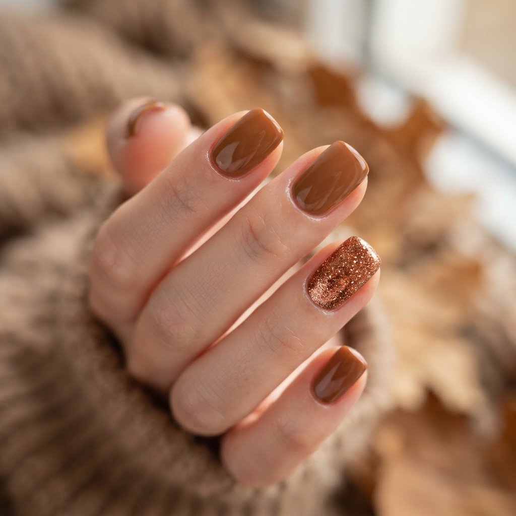 23 Simple Fall Nail Designs That Look Effortlessly Chic 12 Copper Shimmer Accent