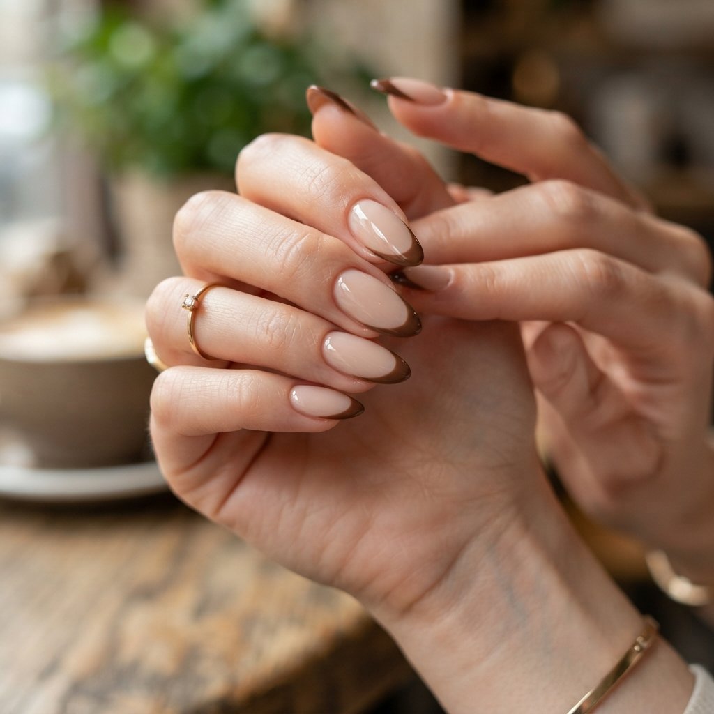  Cream and Brown French Tips