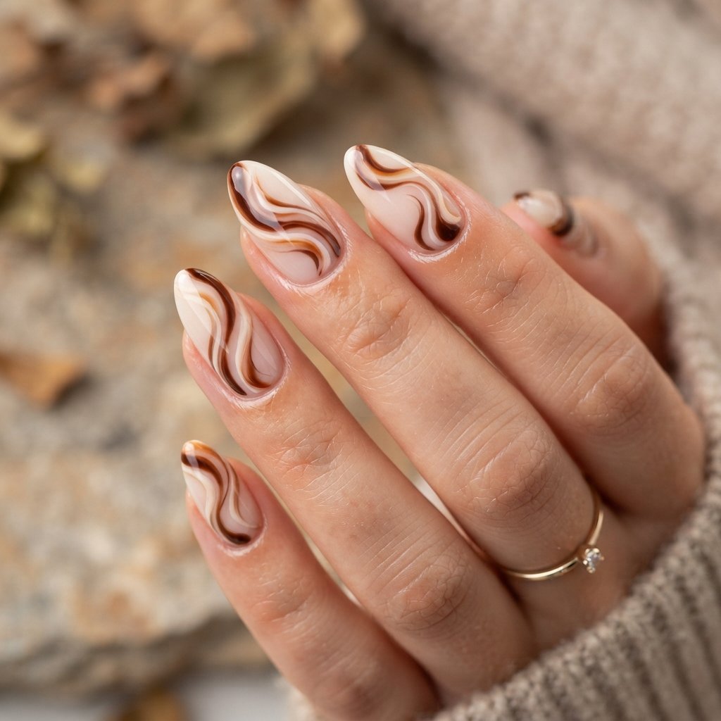 22 Fall Nail Inspiration Ideas You Need to Save Before Your Next Mani 20 Cream and Brown Swirls