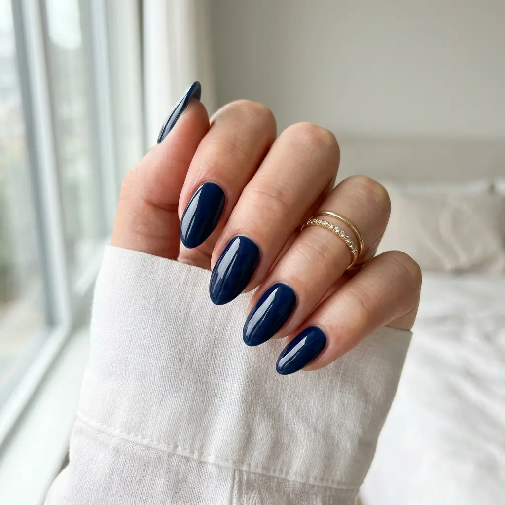 Glossy Deep Blue Nails