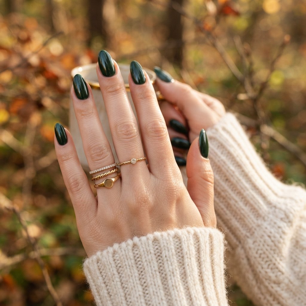 21 September Almond Nails That Make Your Hands Look Elegant 10 Deep Forest Green Almond Nails