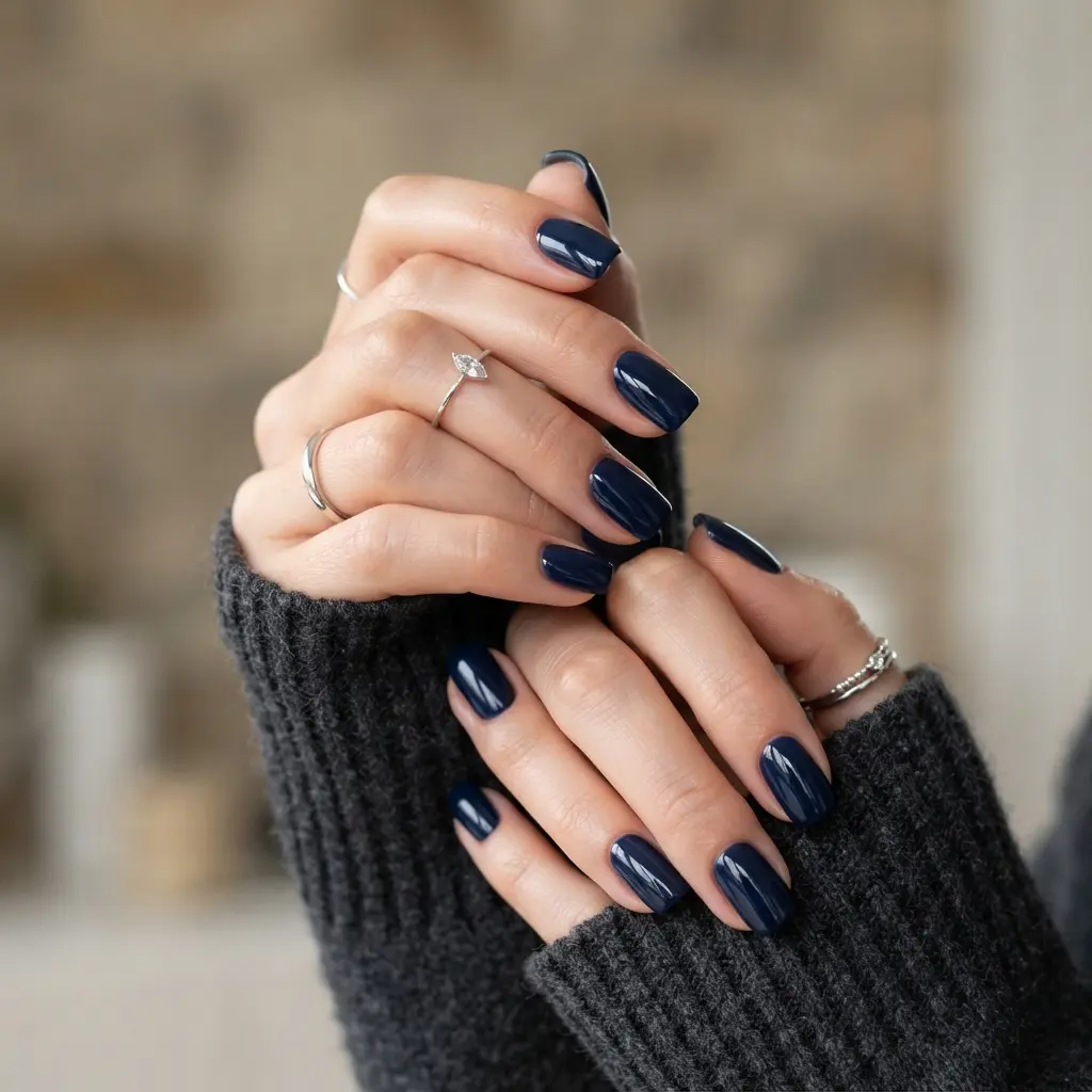  Deep Navy Square Nails