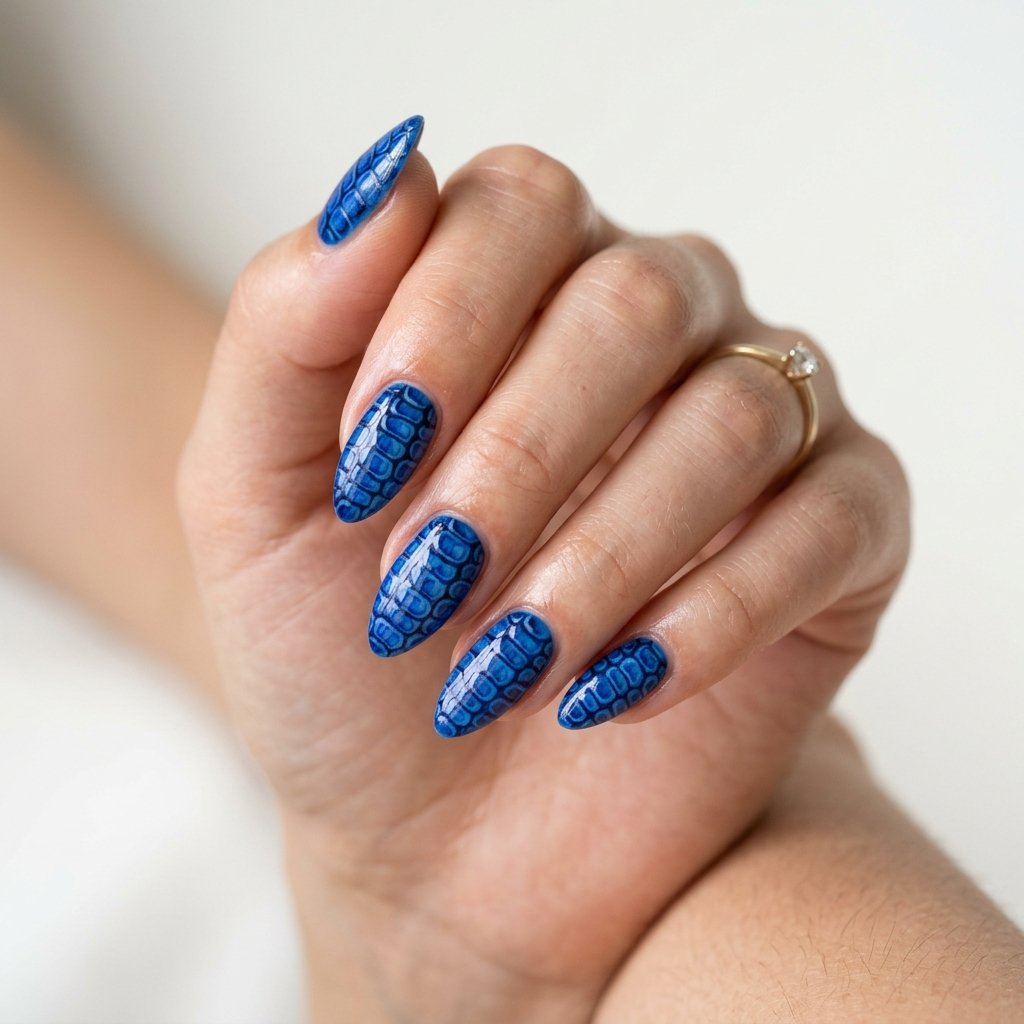 21 Blue Nails for Summer Ideas That Feel Fresh and Beautiful 10 Blue Crocodile Print Nails