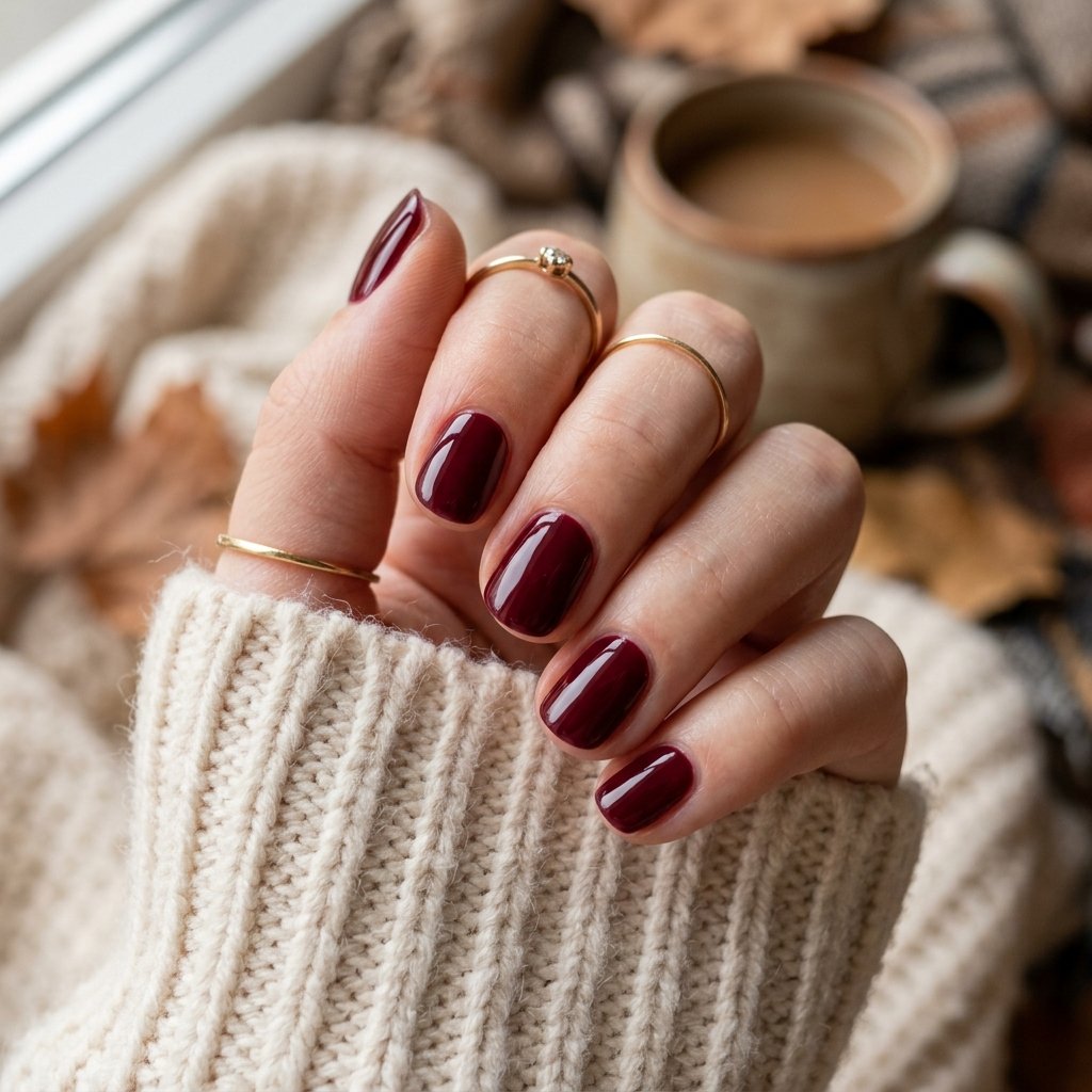 16 Short Fall Nails That Prove Simple Can Look Stunning 2 Glossy Burgundy Short Nails