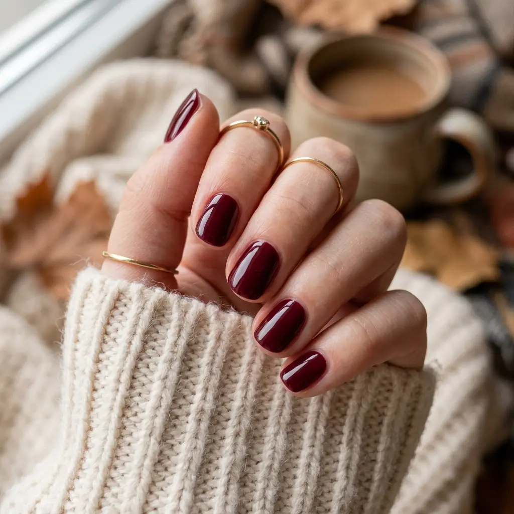 16 Short Fall Nails That Prove Simple Can Look Stunning 2 Glossy Burgundy Short Nails