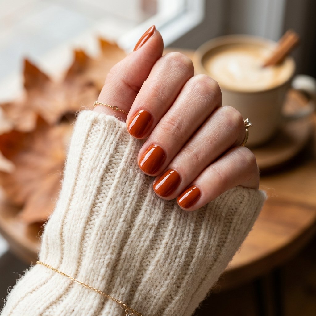 16 Short Fall Nails That Prove Simple Can Look Stunning 5 Burnt Orange Gloss Finish