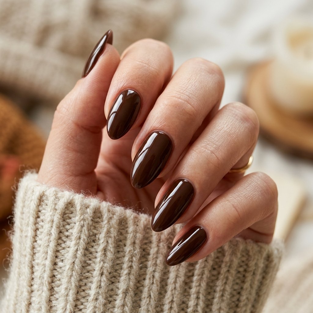21 Fall Nail Designs You'll Want to Copy This Season 5 Chocolate Brown Almond Nails