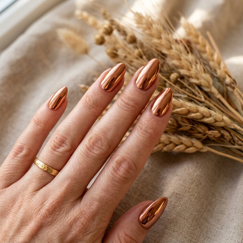23 Fall Nails Ideas for Autumn You'll Be Obsessed With This Year 7 Copper Chrome Shine