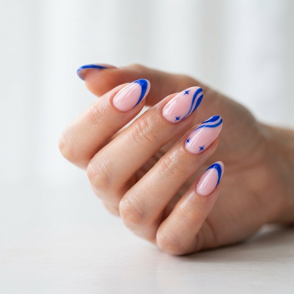 21 Blue Nails for Summer Ideas That Feel Fresh and Beautiful 2 Abstract Blue French Tips