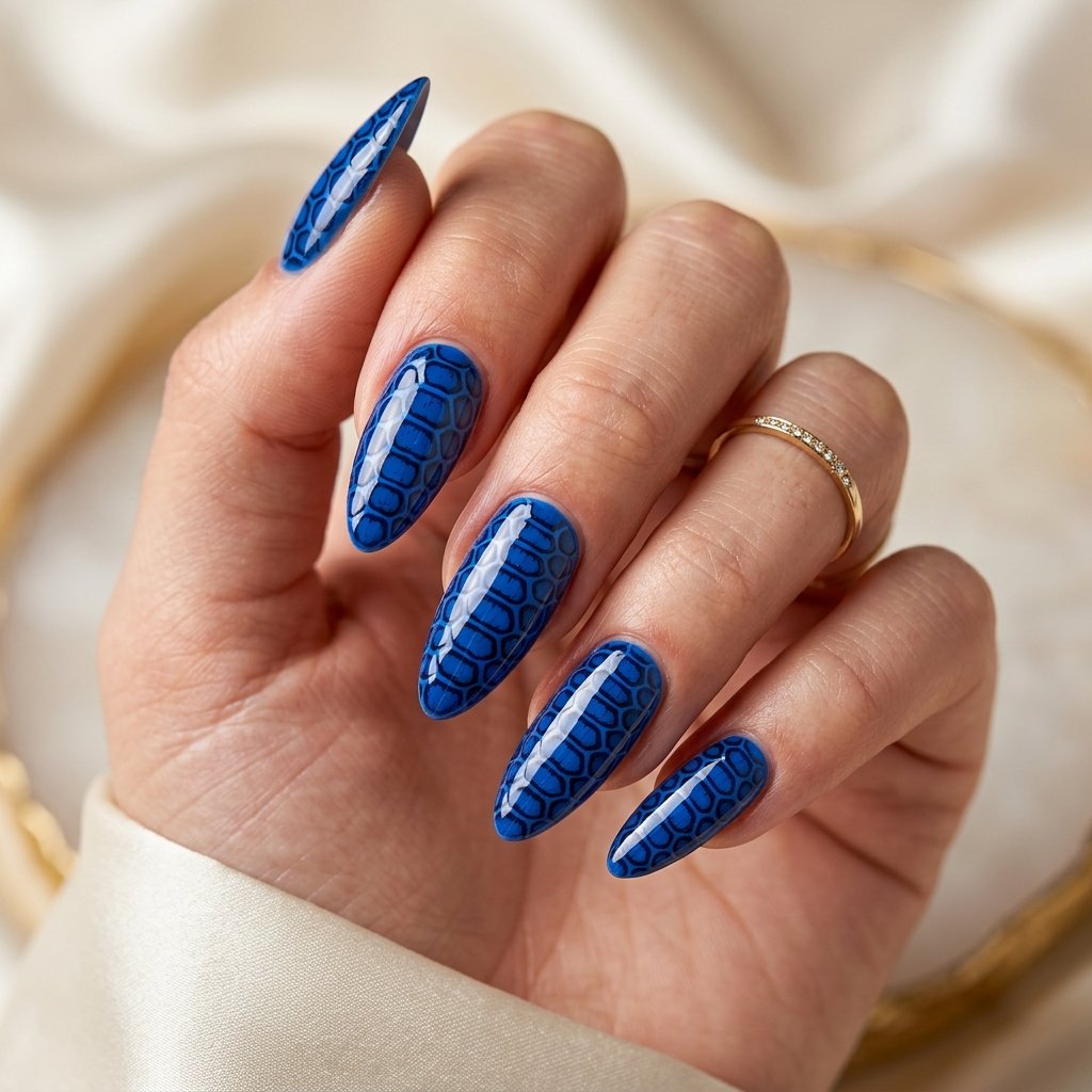 25 Blue Acrylic Nails Ideas That Look Bold and Beautiful 10 Blue Crocodile Print Acrylic Nails