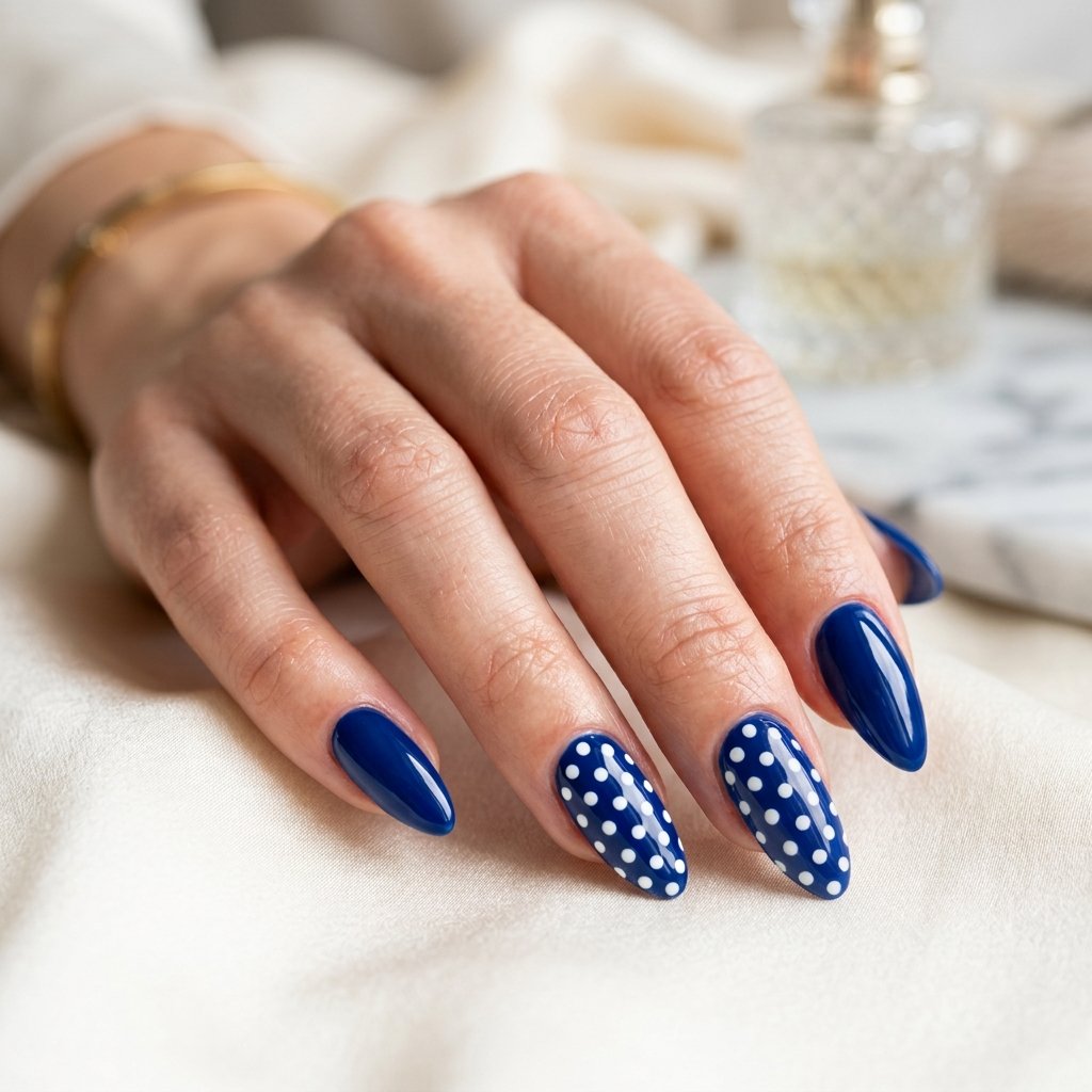 25 Blue Acrylic Nails Ideas That Look Bold and Beautiful 24 Blue Polka Dot Acrylic Nails