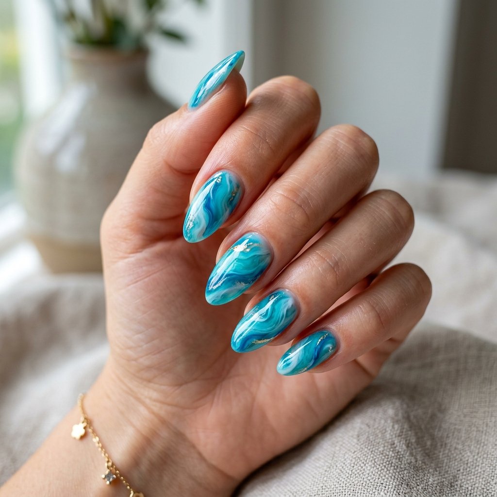 20 Blue Nails 2026 Trends You’ll Want to Copy This Year 13 Turquoise Blue Swirl Nails