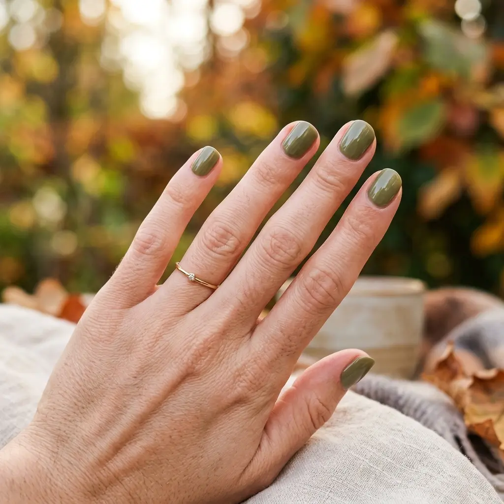 16 Short Fall Nails That Prove Simple Can Look Stunning 4 Olive Green Minimal Nails