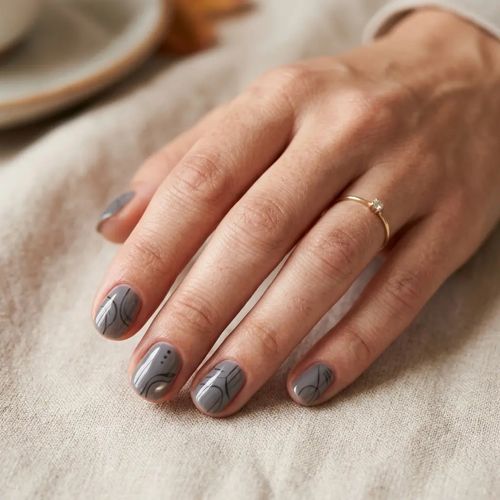 18 Fall Nail Art Ideas That Will Upgrade Your Manicure Instantly 16 Smoky Gray Minimal ArtTT