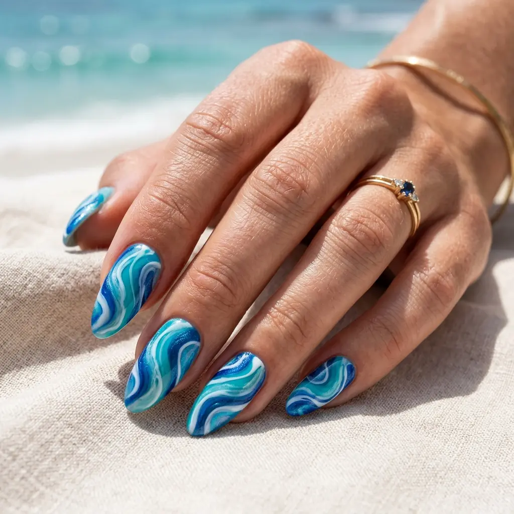 23 Blue Ocean Nails Ideas That Bring Coastal Vibes to Your Manicure 13 Turquoise Ocean Swirls