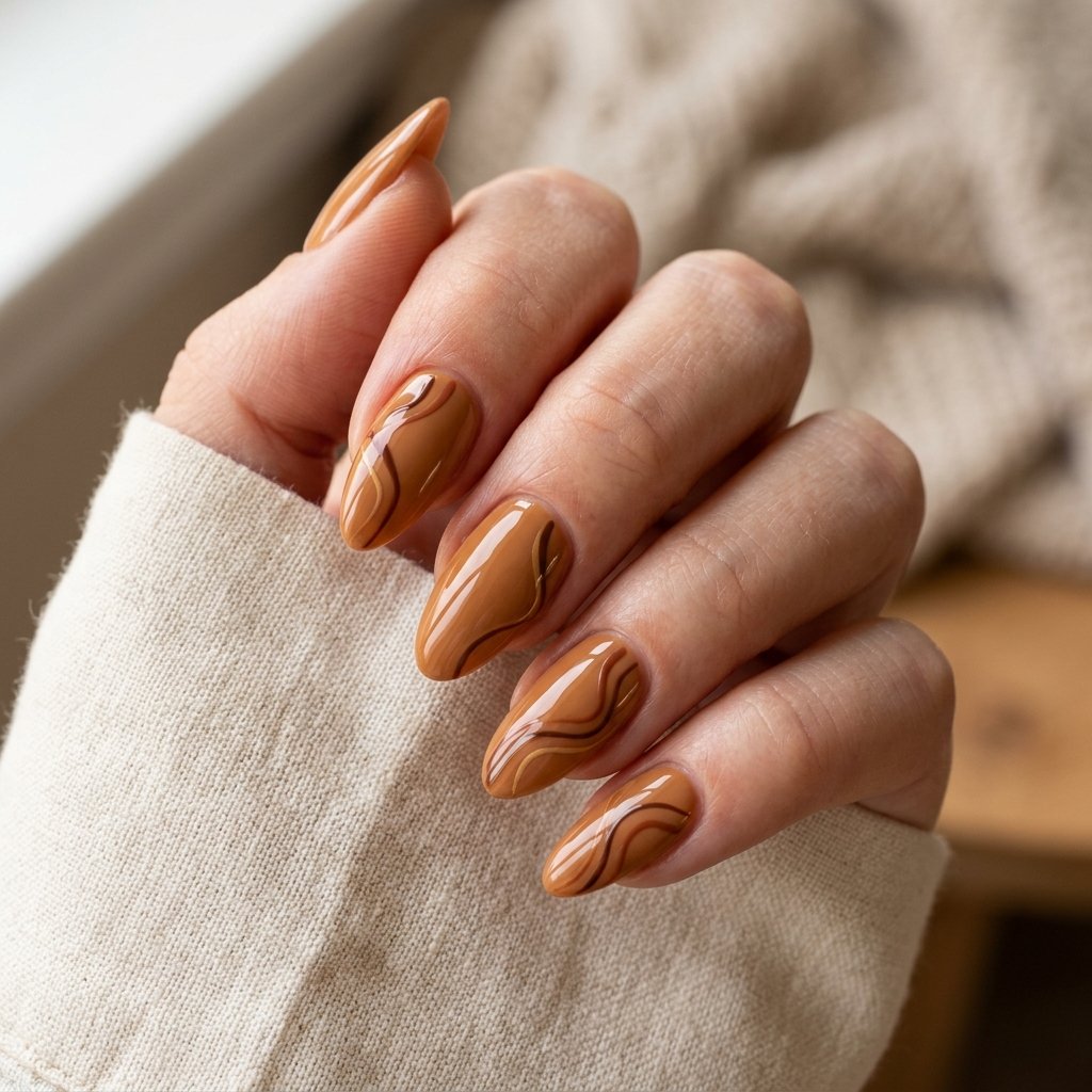18 Fall Nail Art Ideas That Will Upgrade Your Manicure Instantly 11 Caramel Abstract Lines