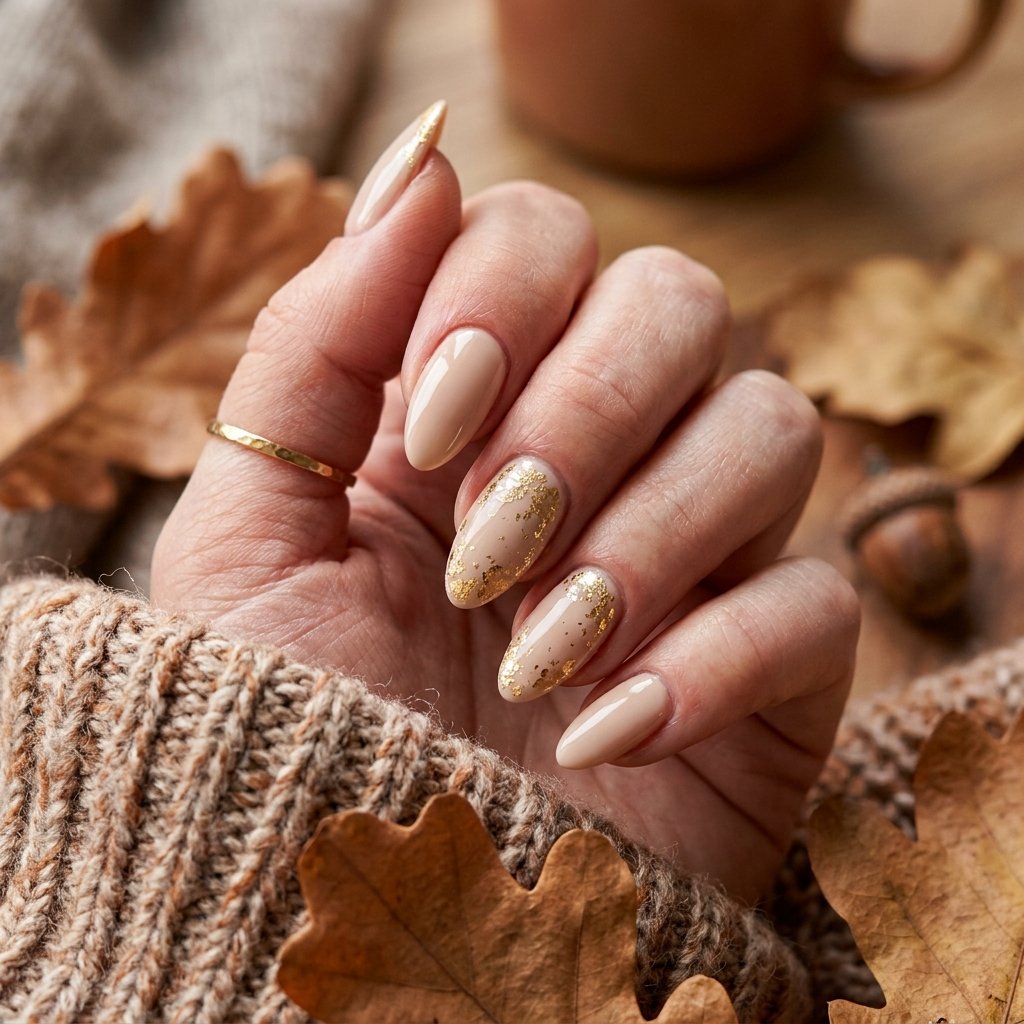 23 Fall Nails Ideas for Autumn You'll Be Obsessed With This Year 10 Golden Leaf Accents