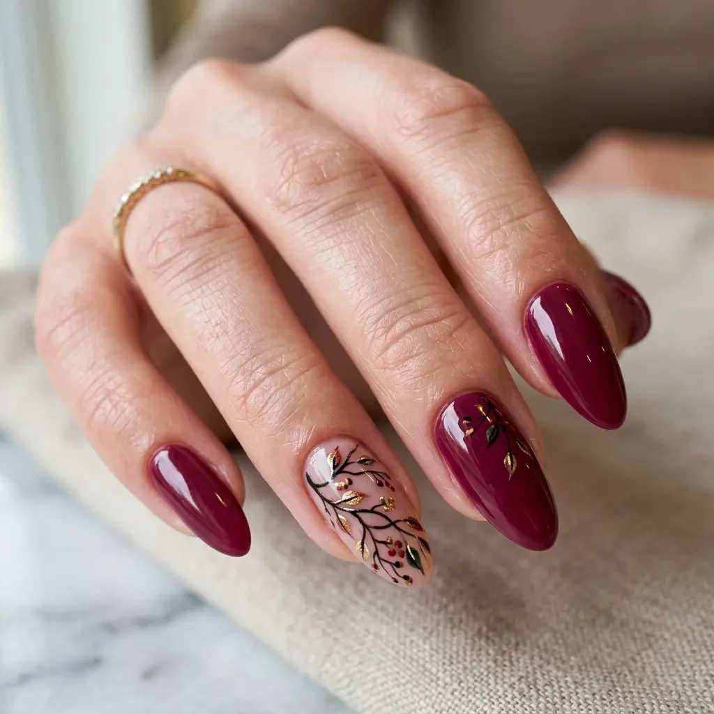 18 Fall Nail Art Ideas That Will Upgrade Your Manicure Instantly 17 Berry Branch Accents