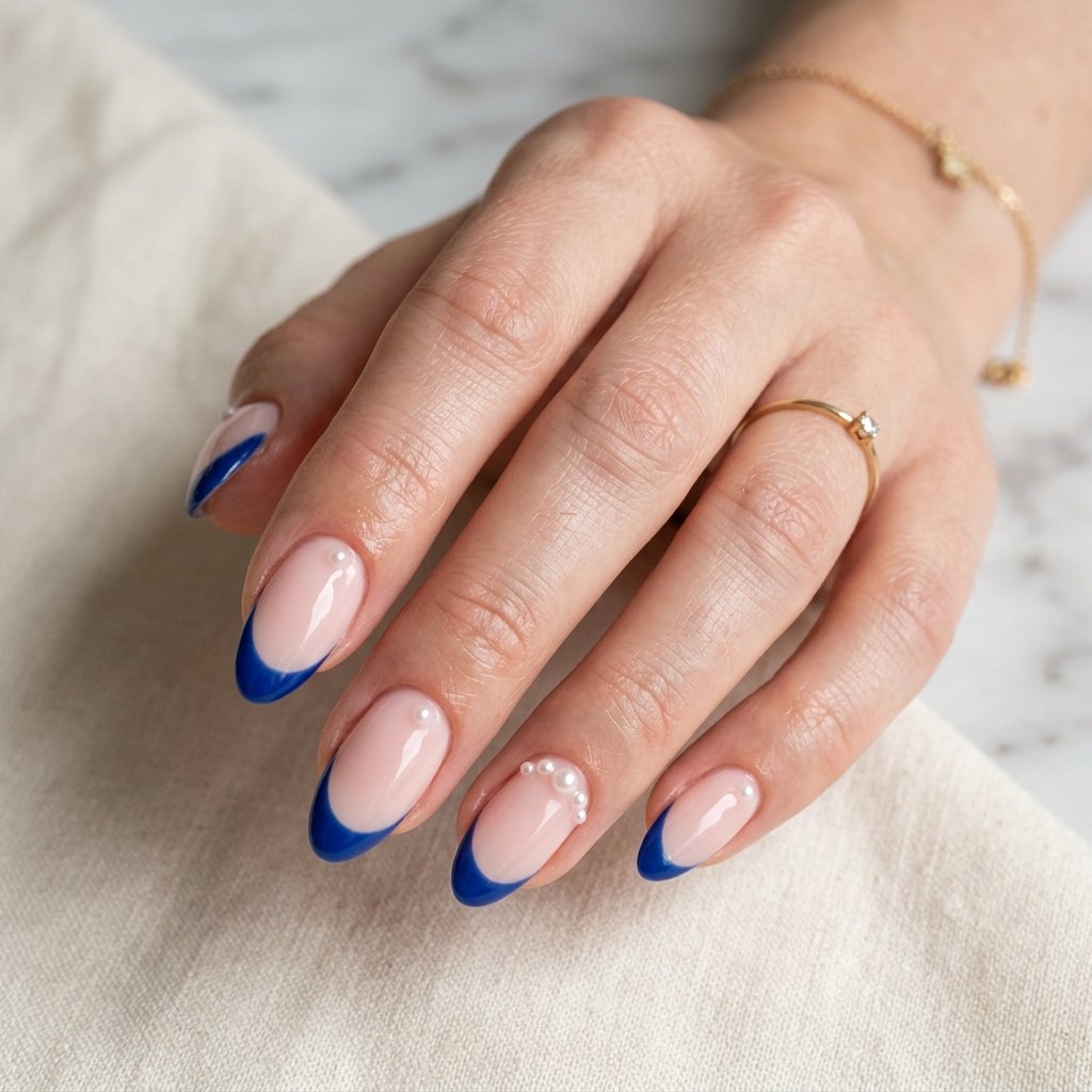 18 Blue Nails Inspiration Ideas Everyone Is Loving Right Now 9 Blue French Tips with Pearls