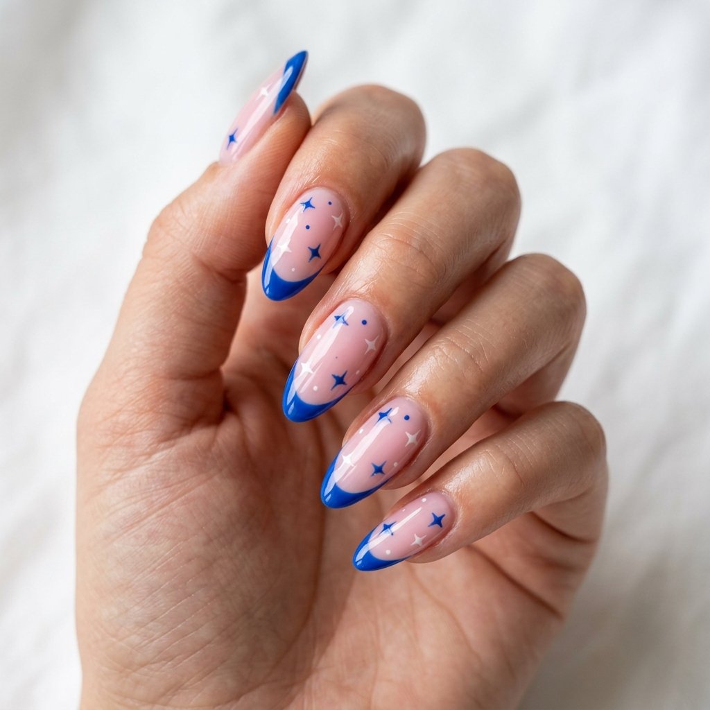 25 Blue Acrylic Nails Ideas That Look Bold and Beautiful 2 Abstract Blue French Acrylic Nails