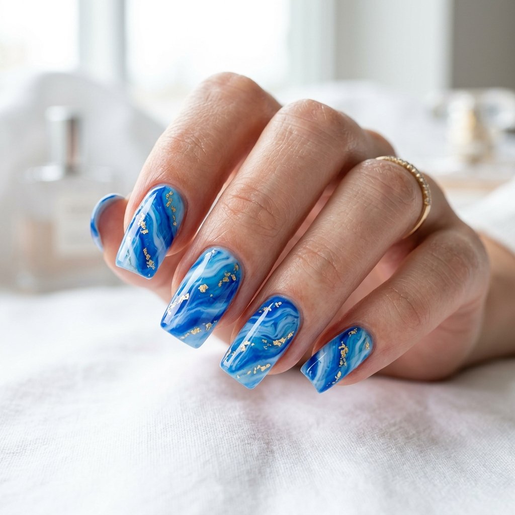 21 Blue Nails for Summer Ideas That Feel Fresh and Beautiful 16 Blue Marble Nails