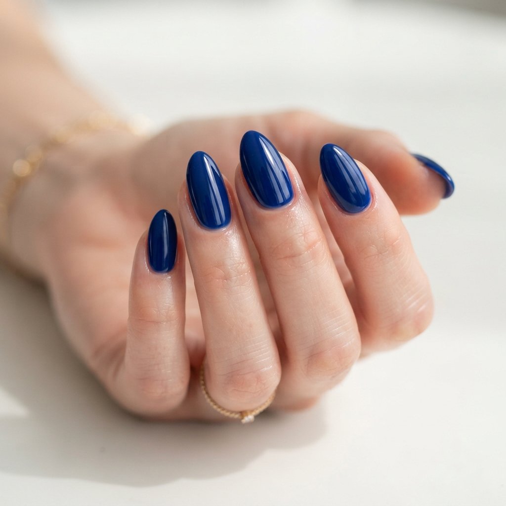21 Blue Nails for Summer Ideas That Feel Fresh and Beautiful 3 Glossy Deep Blue Nails