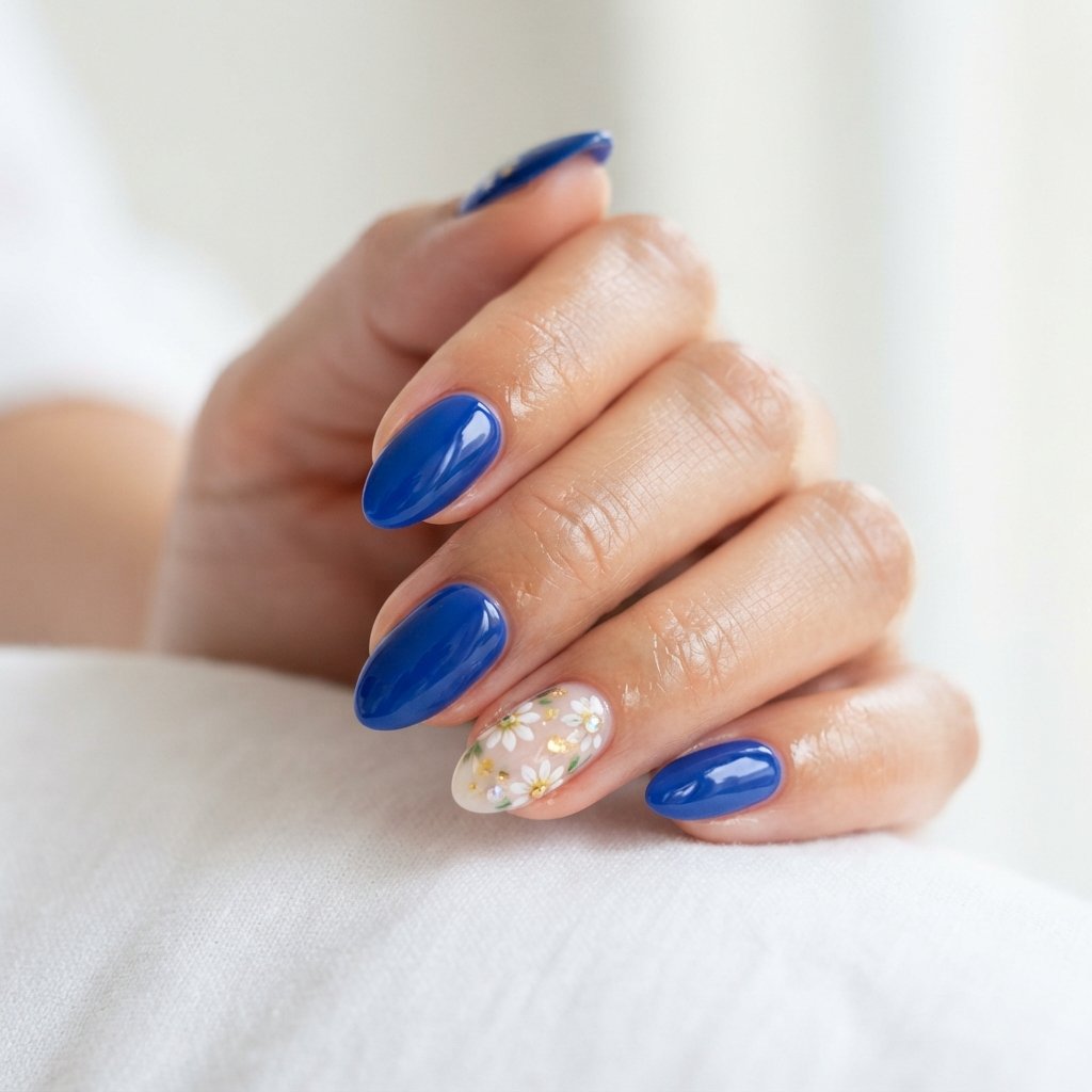 21 Blue Nails for Summer Ideas That Feel Fresh and Beautiful 6 Royal Blue Floral Nails