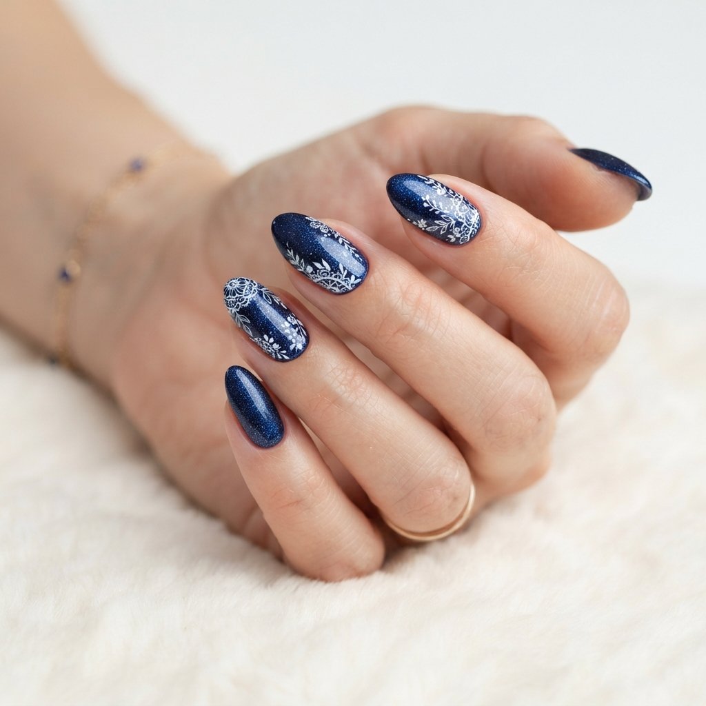 21 Blue Nails for Summer Ideas That Feel Fresh and Beautiful 7 Midnight Blue Art Nails