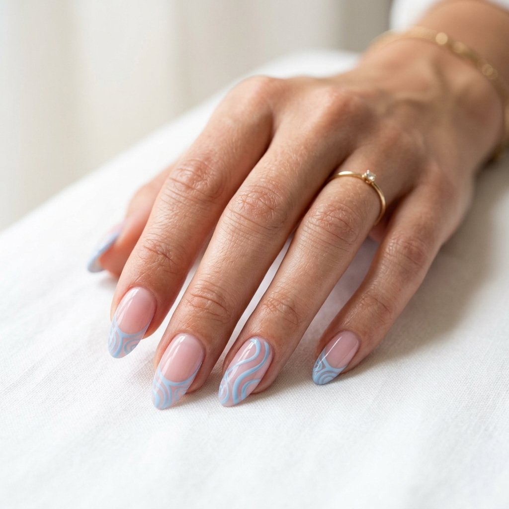 21 Blue Nails for Summer Ideas That Feel Fresh and Beautiful 18 Baby Blue French Swirls