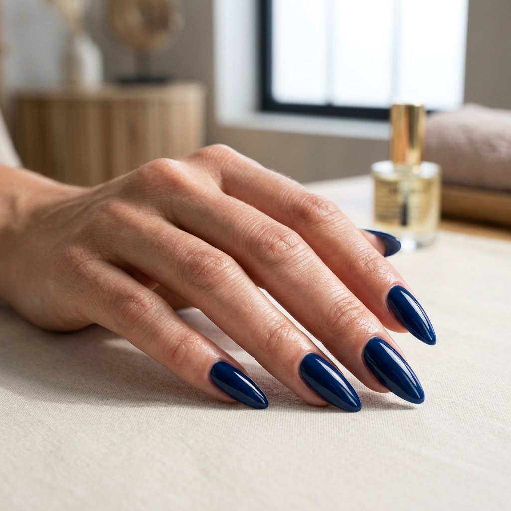 25 Blue Acrylic Nails Ideas That Look Bold and Beautiful 3 Glossy Deep Blue Acrylic Nails