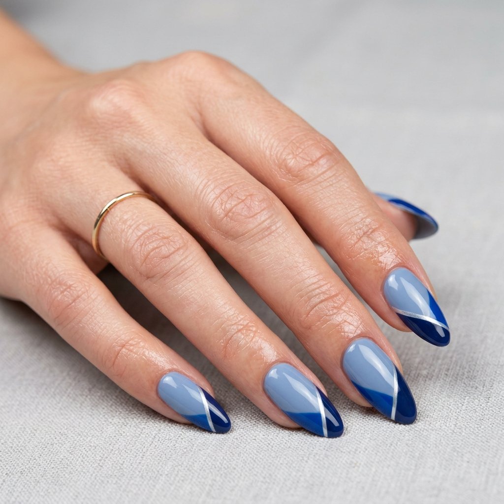 25 Blue Acrylic Nails Ideas That Look Bold and Beautiful 17 Blue Color Block Acrylic Nails