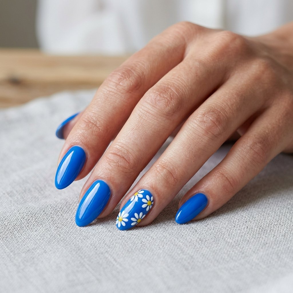 20 Blue Nails 2026 Trends You’ll Want to Copy This Year 4 Blue Daisy Accent Nails