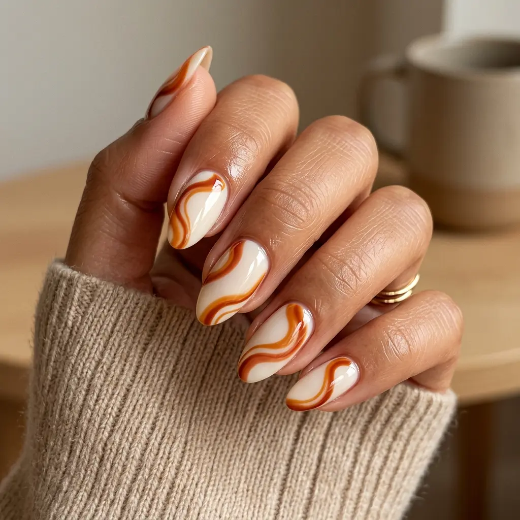 18 Fall Nail Art Ideas That Will Upgrade Your Manicure Instantly 3 Burnt Orange Swirl Nails