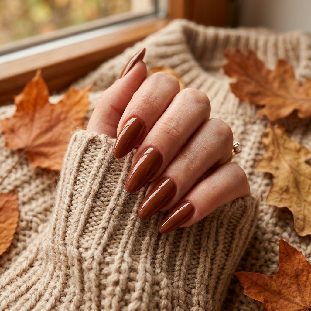 23 Fall Nails Ideas for Autumn You'll Be Obsessed With This Year 2 Glossy Cinnamon Brown Nails